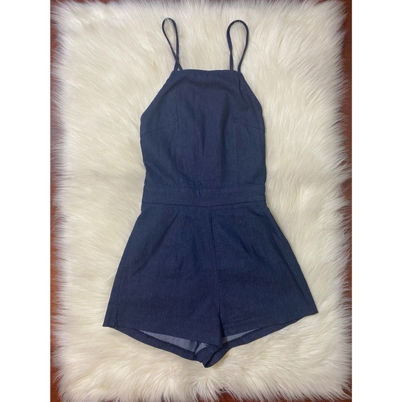 REVOLVE by the way denim cross back strappy romper Playsuit - Picture 4 of 6